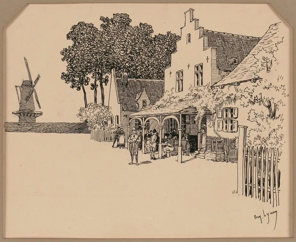 View Of A Village With A Windmill