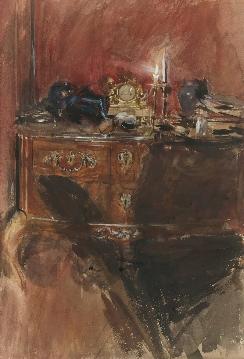 View Of An Interior With A Louis Xv Commode Wall Art by Giovanni Boldini - High-Resolution Digital Print