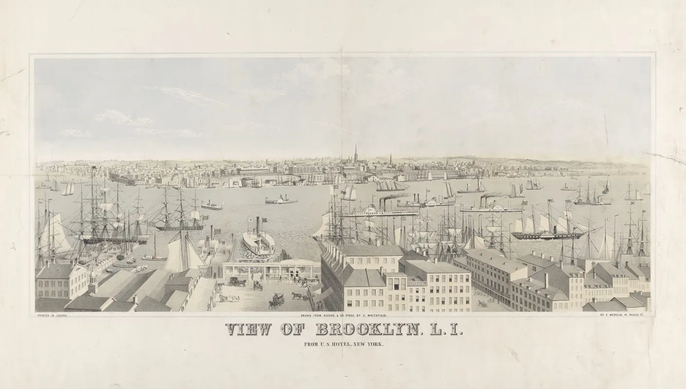 View Of Brooklyn L I From U S Hotel New York Wall Art by Francis Michelin - High-Resolution Digital Print