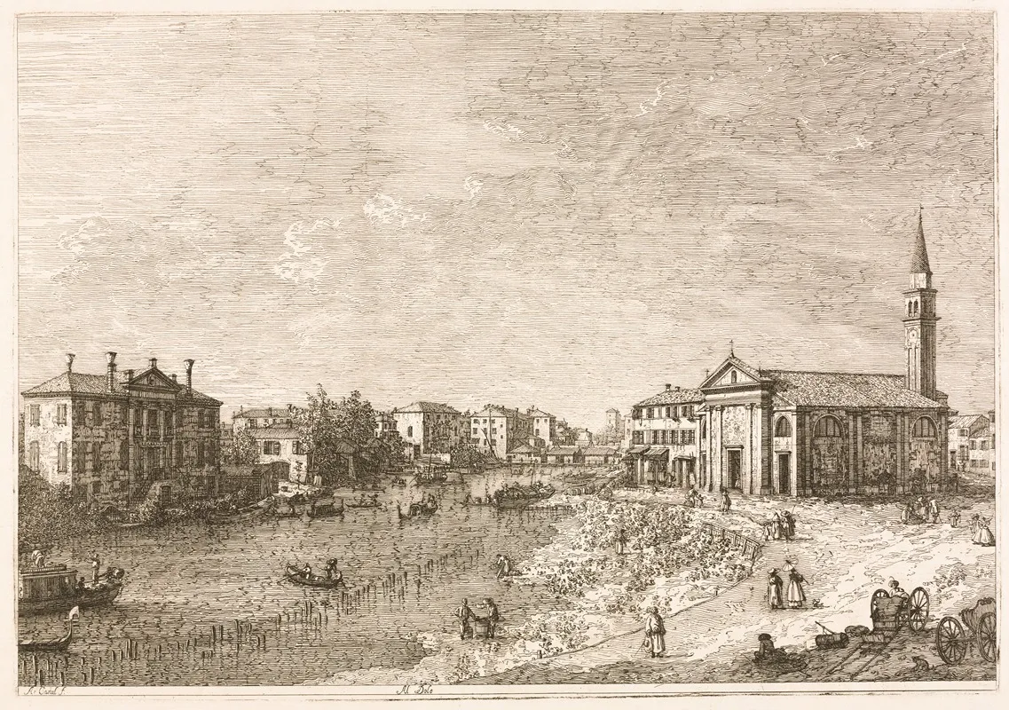 View Of Dolo A Town On The Brenta West Of Venice Wall Art by Antonio Canaletto - High-Resolution Digital Print