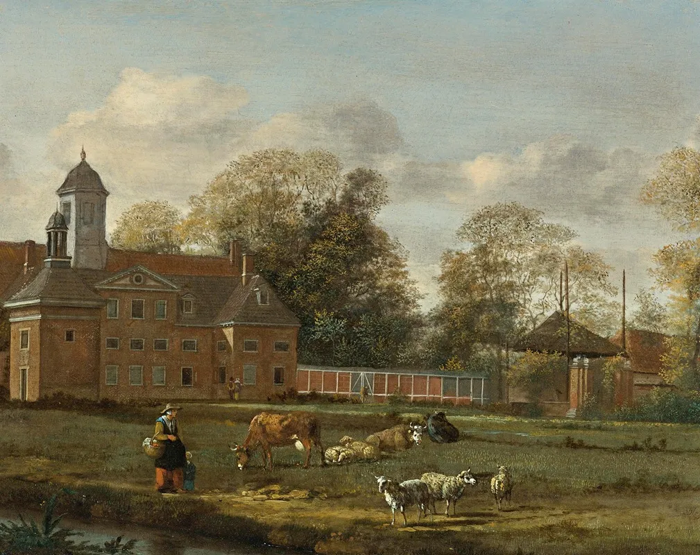 View Of Goudestein With A Woman And Child Walking Beside A Dyke