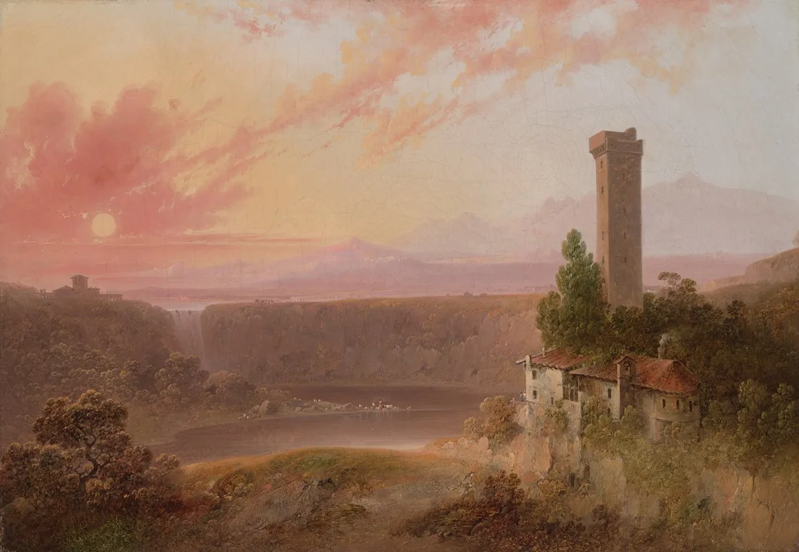 View Of Lake Nemi At Sunset 2 Wall Art by Joshua Shaw - High-Resolution Digital Print