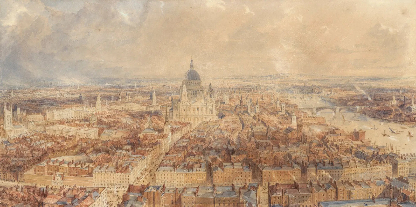 View Of London From The Steeple Of St Brides Church Fleet Street Looking East Towards St Pauls Cathedral Wall Art by Thomas Allom - High-Resolution Digital Print