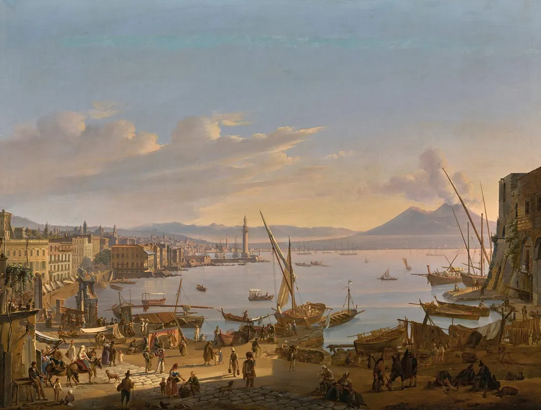 View Of Naples With The Lighthouse Vesuvius Beyond Wall Art by Frans Vervloet - High-Resolution Digital Print
