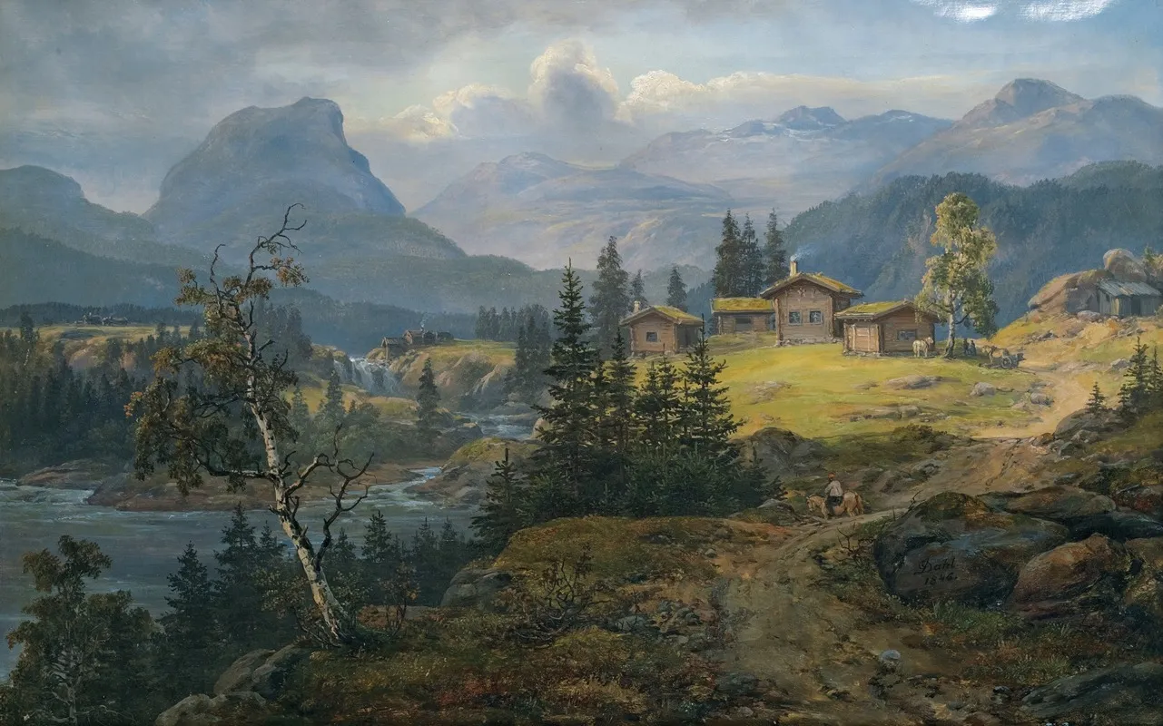View Of Oylo Farm Valdres Wall Art by Johan Christian Dahl - High-Resolution Digital Print
