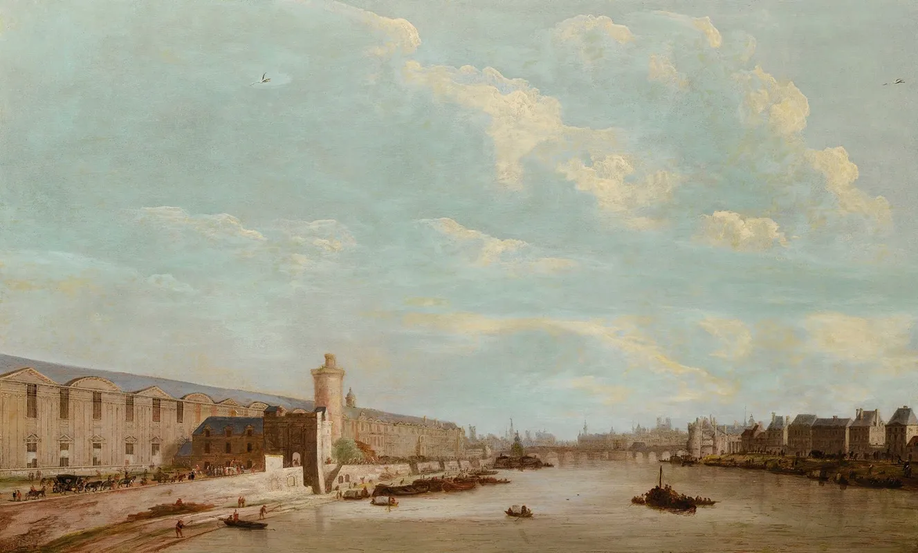 View Of Paris From The Pont Royal With The Grande Galerie Du Louvre The Pont Neuf And The Nesle Tower