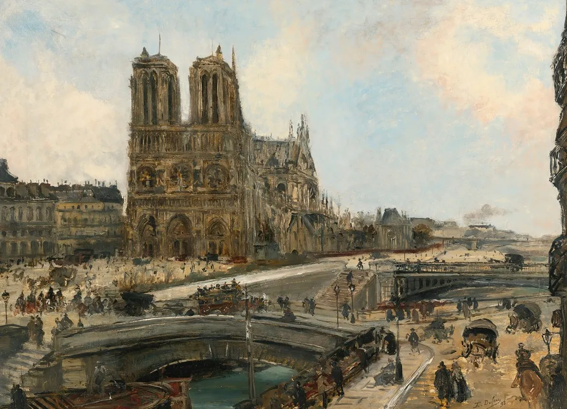 View Of Paris With Notre Dame Wall Art by Édouard-Jacques Dufeu - High-Resolution Digital Print