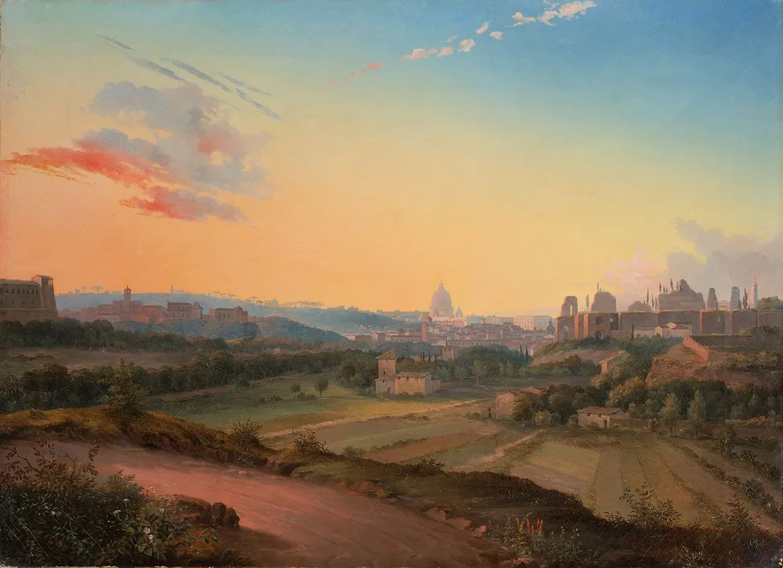 View Of Rome In The Evening Light Wall Art by Wilhelm Brücke - High-Resolution Digital Print