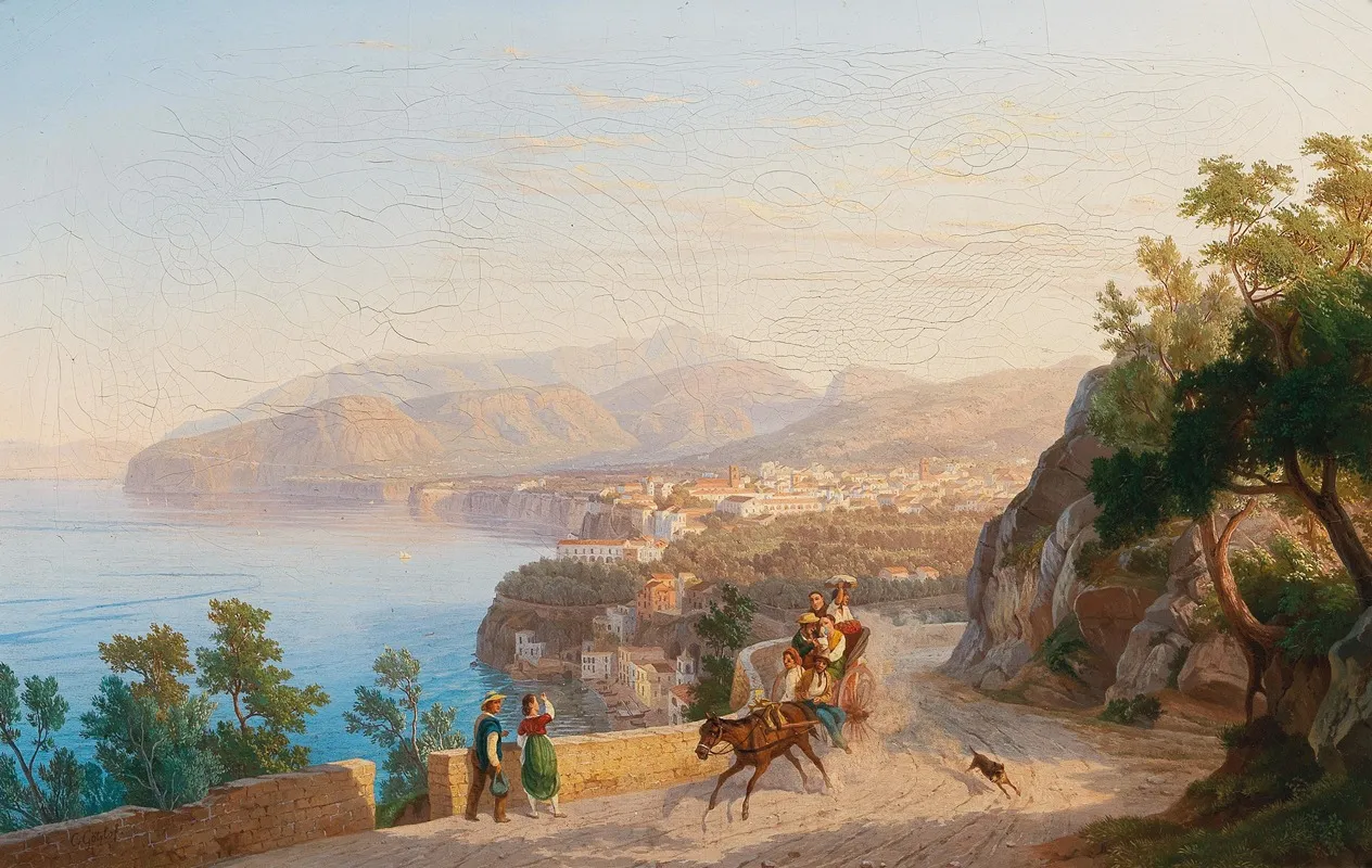 View Of Sorrento With A Family Outing In The Foreground Wall Art by Carl Wilhelm Götzloff - High-Resolution Digital Print