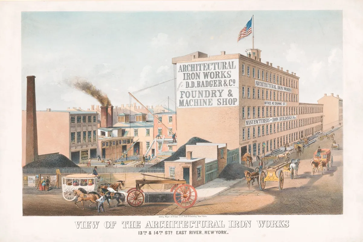 View Of The Architectural Iron Works 13th 14th East River New York 2 Wall Art by Sarony, Major &amp; Knapp Lith. - High-Resolution Digital Print