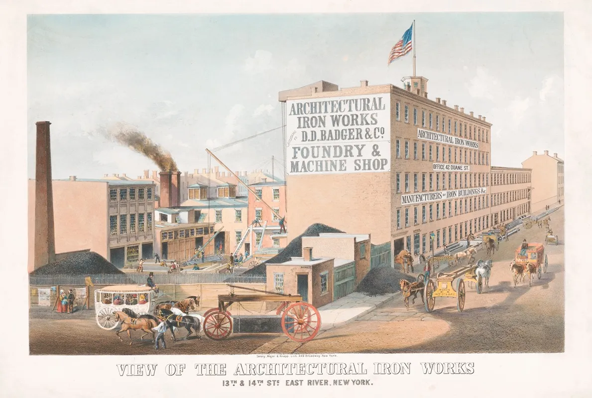 View Of The Architectural Iron Works 13th 14th East River New York Wall Art by Sarony, Major & Knapp Lith. - High-Resolution Digital Print