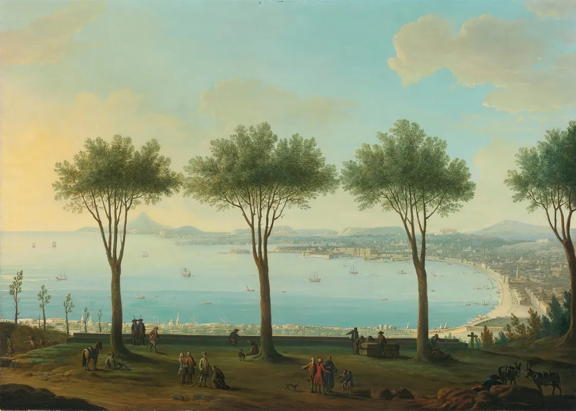 View Of The Bay Of Naples From The South Possibly Poggioreale Looking North With A King Of The Bourbon Family Possibly Ferdinand Iv In The Foreground