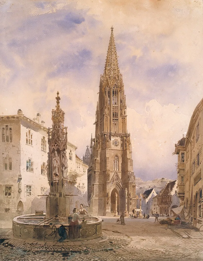 View Of The Cathedral From The Fish Fountain Wall Art by Friedrich Eibner - High-Resolution Digital Print