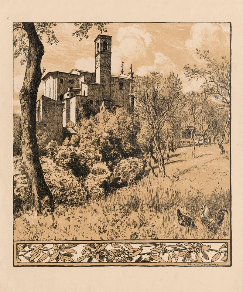 View Of The Church Of St Nicholas The Wonderworker On A Hill In Gardone Riviera On Lake Garda Lombardy Wall Art by Hans Thoma - High-Resolution Digital Print
