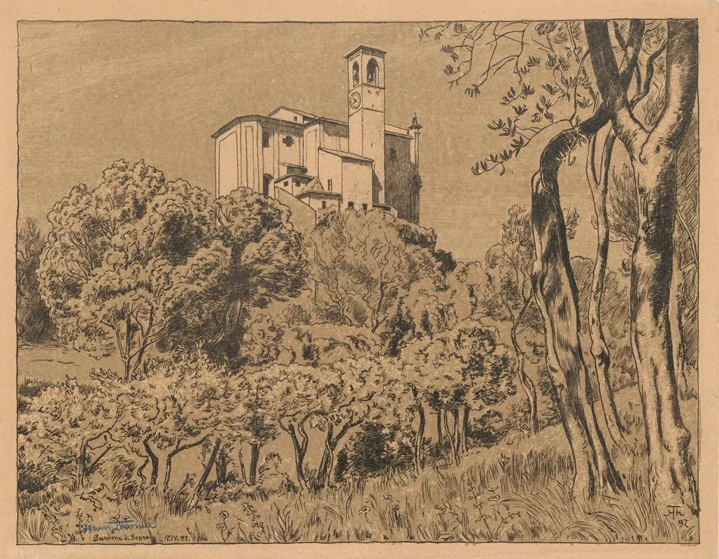 View Of The Church Of St Nicholas The Wonderworker On A Hill In Gardone Riviera On Lake Garda Lombardy 2 Wall Art by Hans Thoma - High-Resolution Digital Print
