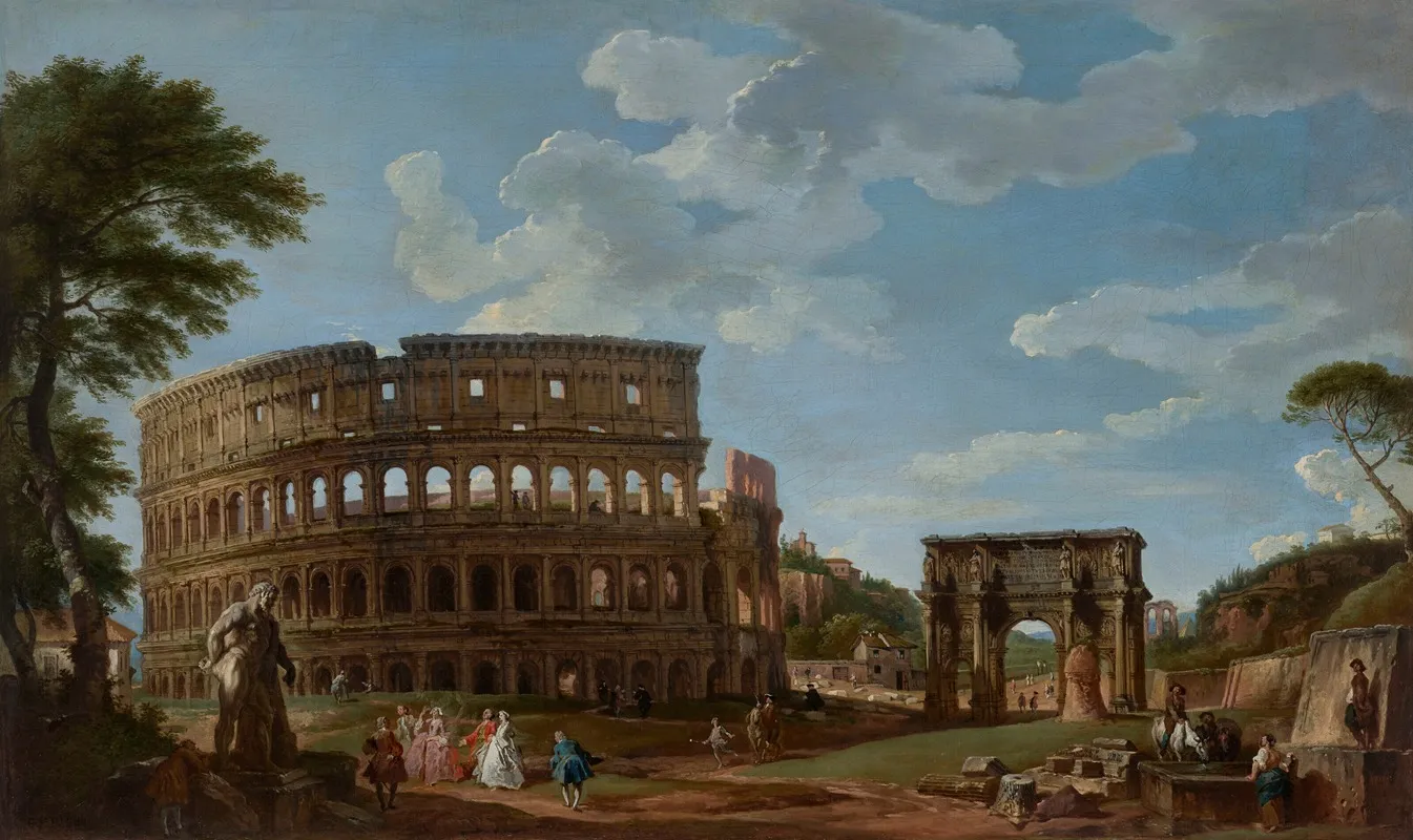 View Of The Colosseum And The Arch Of Constantine