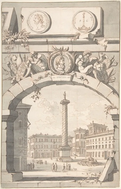 View Of The Column Of Marcus Aurelius Wall Art by Jan Goeree - High-Resolution Digital Print