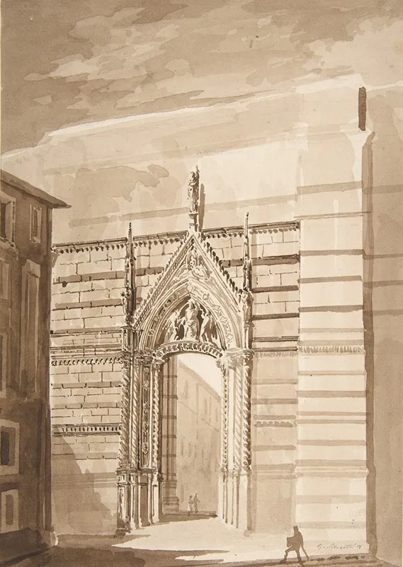 View Of The Entrance To The Piazza Del Duomo From The Piazza San Giovanni In Siena Wall Art by Giovanni Battista Silvestri - High-Resolution Digital Print