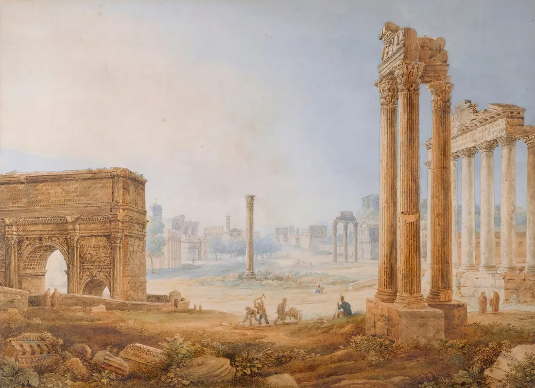 View Of The Forum With The Arch Of Septimus Severus Wall Art by Henri Lévêque - High-Resolution Digital Print