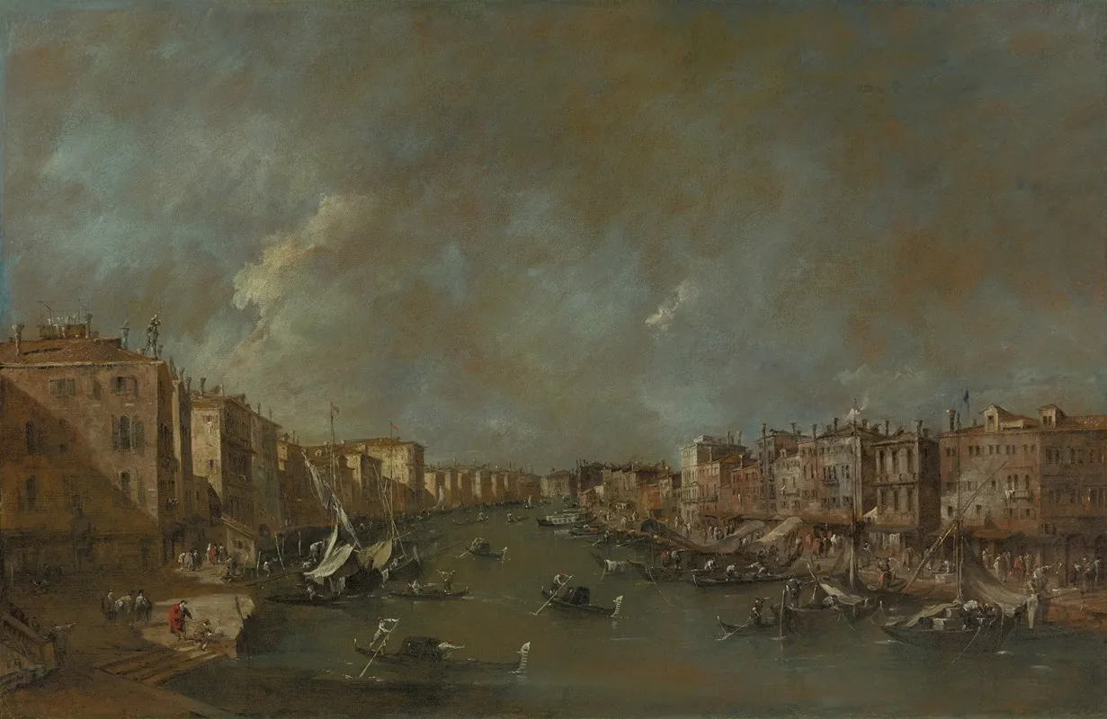 View Of The Grand Canal From The Ponte Di Rialto Wall Art by Francesco Guardi - High-Resolution Digital Print
