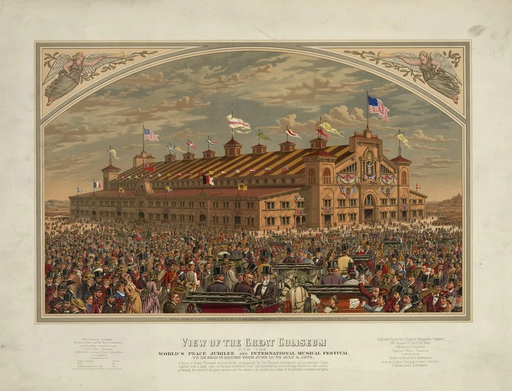 View Of The Great Coliseum For The Worlds Peace Jubilee And International Musical Festival Wall Art by New England Litho. Co. - High-Resolution Digital Print