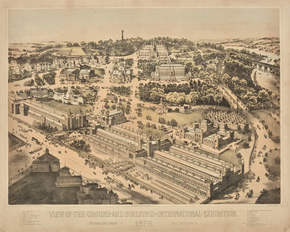 View Of The Ground And Buildings International Exhibition Fairmount Park Philadelphia Pa 1876 Wall Art by A.L. Weise - High-Resolution Digital Print
