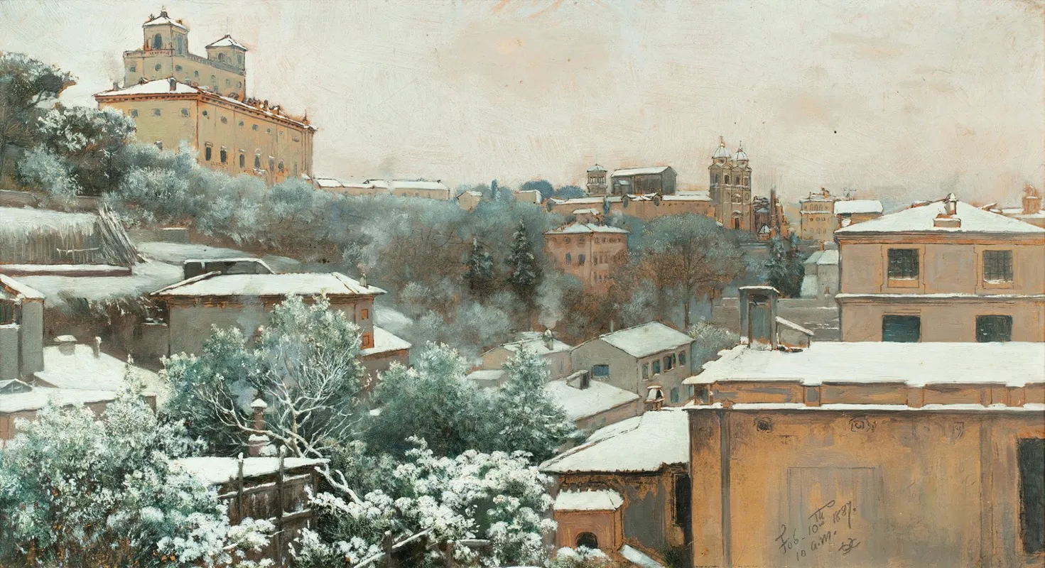 View Of The Pincio In Rome With The Villa Medici And The Trinita Dei Monti