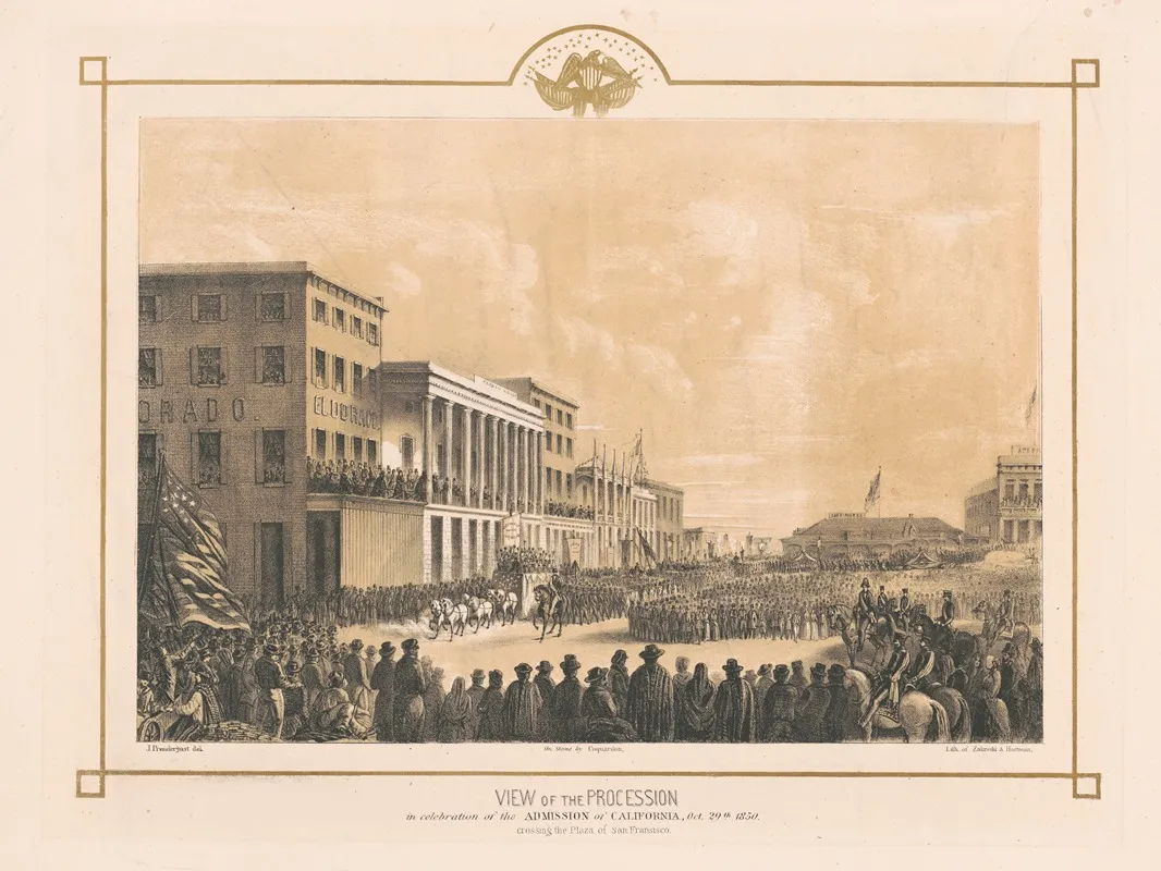 View Of The Procession In Celebration Of The Admission Of California Oct 19th 1850 Crossing The Plaza Of San Francisco Wall Art by Zakreski &amp; Hartmann - High-Resolution Digital Print