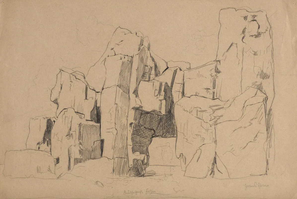 View Of The Rocks The So Called Ratselhath Felsen With A Human Silhouette
