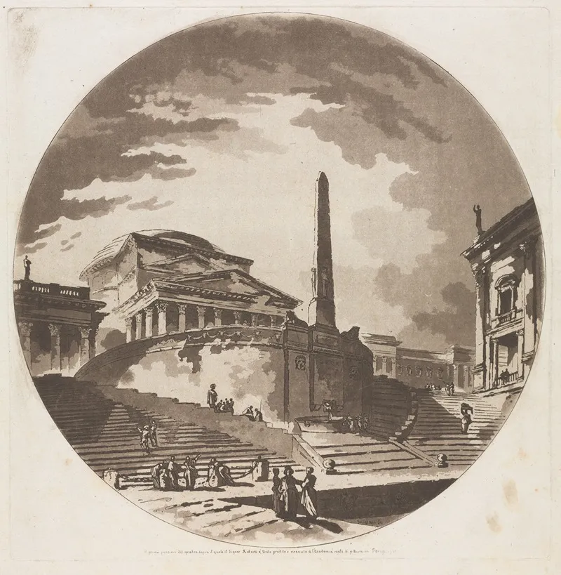 View Of The Rotunda With Stairs On The Tiber Wall Art by Jean-Claude-Richard de Saint-Non - High-Resolution Digital Print