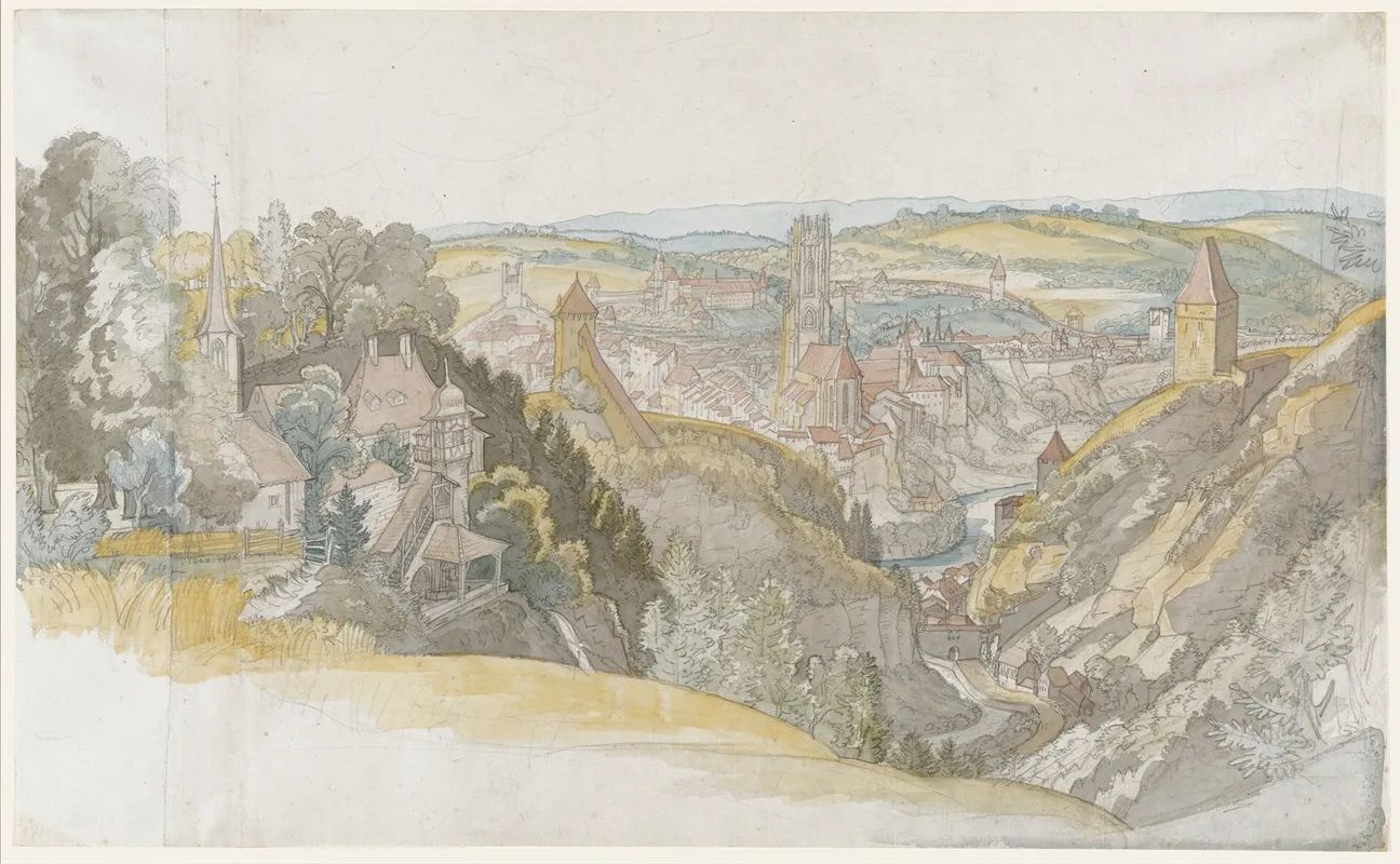 View Of The Town Of Fribourg Wall Art by Georg Ludwig Vogel - High-Resolution Digital Print