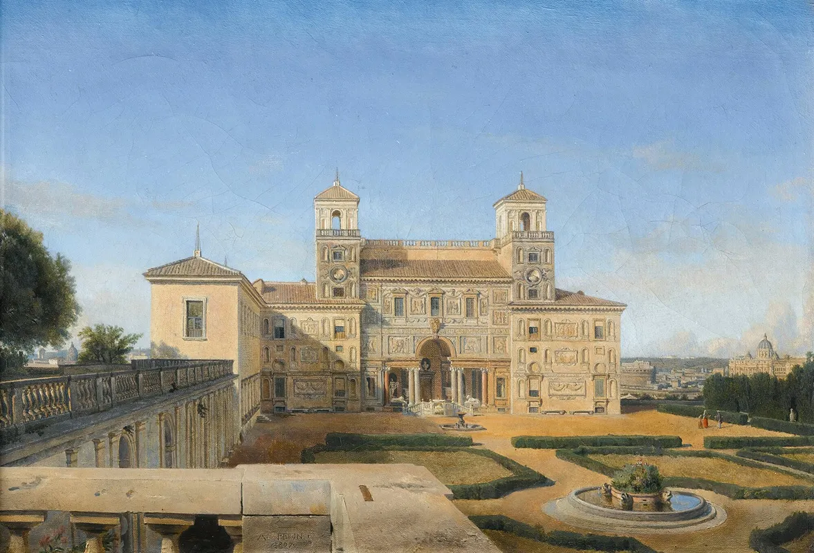 View Of The Villa Medicis Gardens Rome Wall Art by Alphonse-Henri Perin - High-Resolution Digital Print