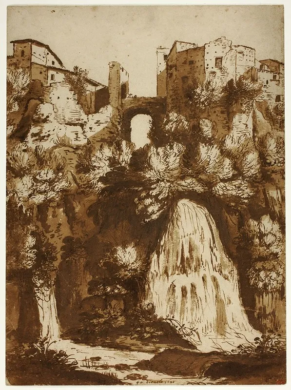 View Of Tivoli With The Bridge Over The Anio Waterfall