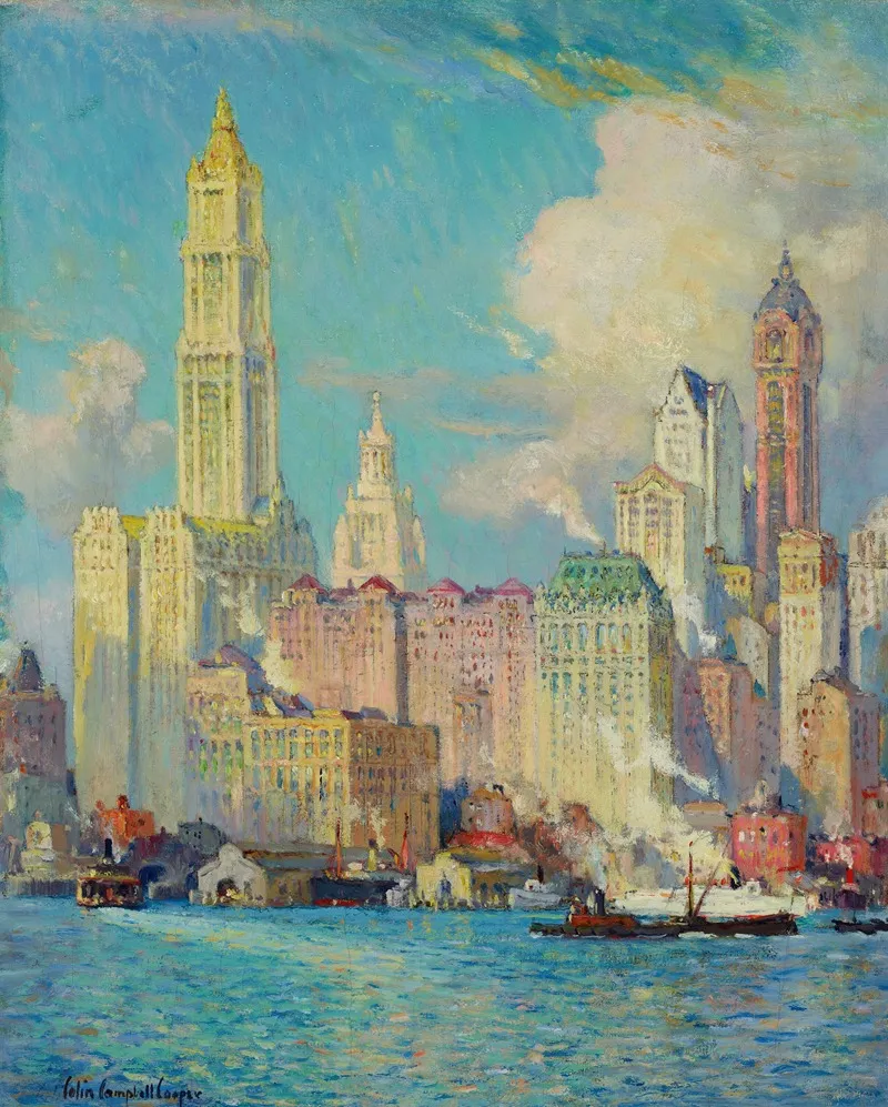 View Of Wall Street Study For Waterfront Of New York