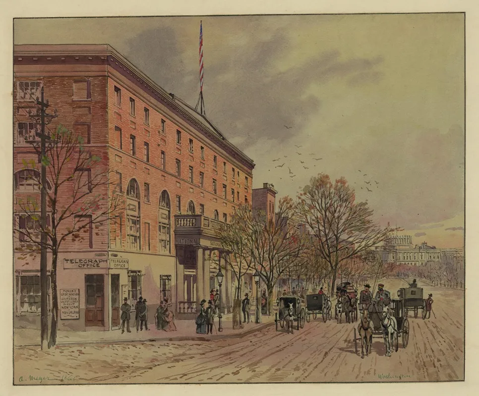View Of Washington Looking Down Pennsylvania Ave Toward Unfinished Capitol National Hotel On Left No 2 Wall Art by A. Meyer - High-Resolution Digital Print