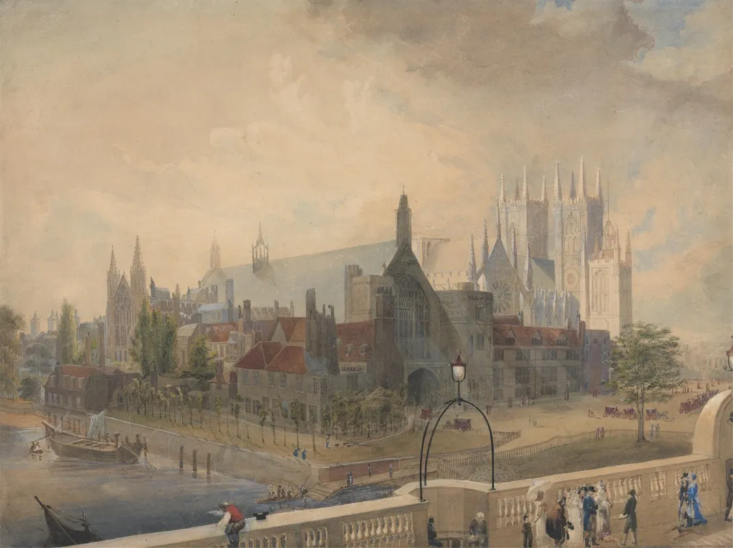 View Of Westminster Hall And Abbey From The Bridge Wall Art by John Gendall - High-Resolution Digital Print