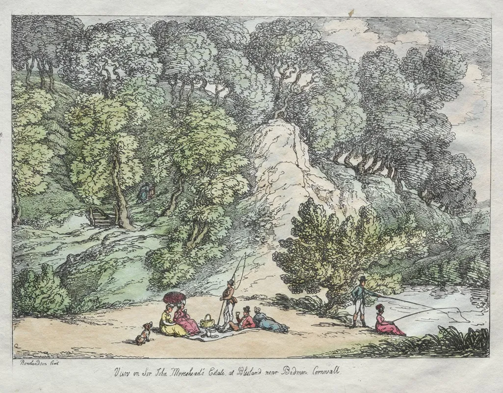 View On Sir John Moresheads Estate At Blisland Near Bodmin Cornwall Wall Art by Thomas Rowlandson - High-Resolution Digital Print