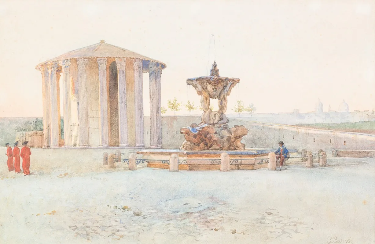 View On The Foro Boario With Temple Of Hercule Victor And Triton Fountain