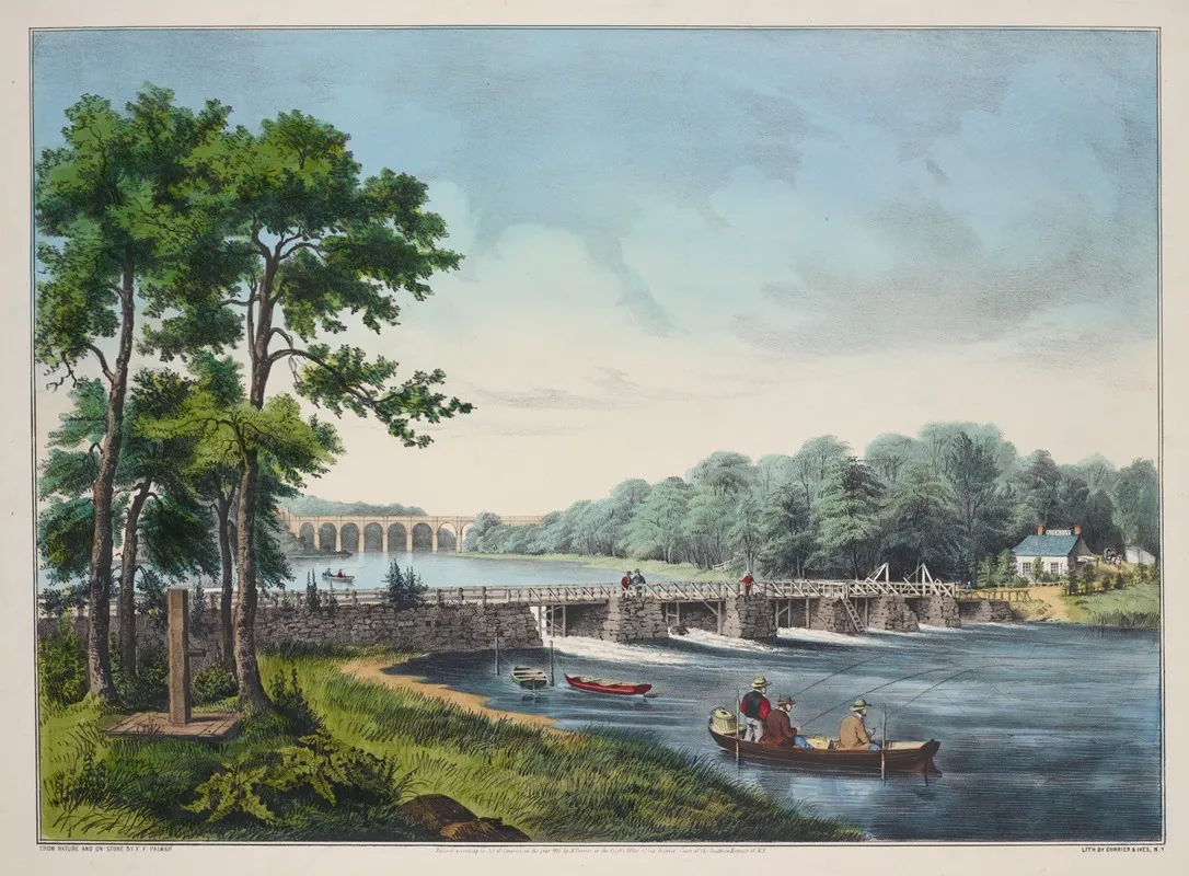 View On The Harlem River N Y The High Bridge In The Distance Wall Art by Fanny Palmer - High-Resolution Digital Print