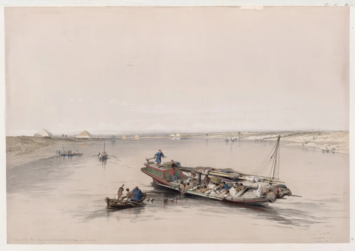 View On The Nile Looking Towards The Pyramids Of Dashour Dahshurand Saccara Saqqarah Wall Art by David Roberts - High-Resolution Digital Print