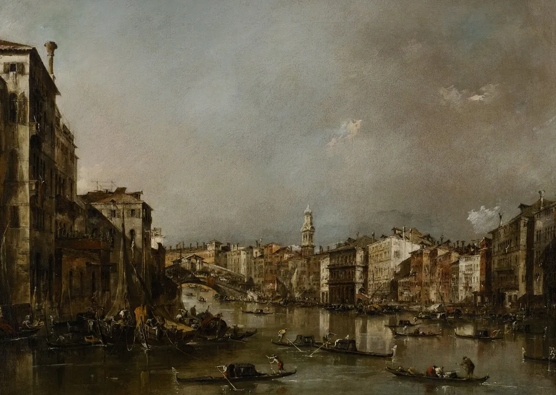 View Up The Grand Canal Toward The Rialto Wall Art by Francesco Guardi - High-Resolution Digital Print