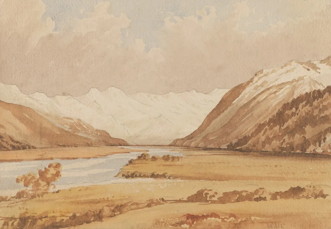 View Up Waimakariri From Bealey Township Mt Davie In Distance Wall Art by William Marshall Cooper - High-Resolution Digital Print