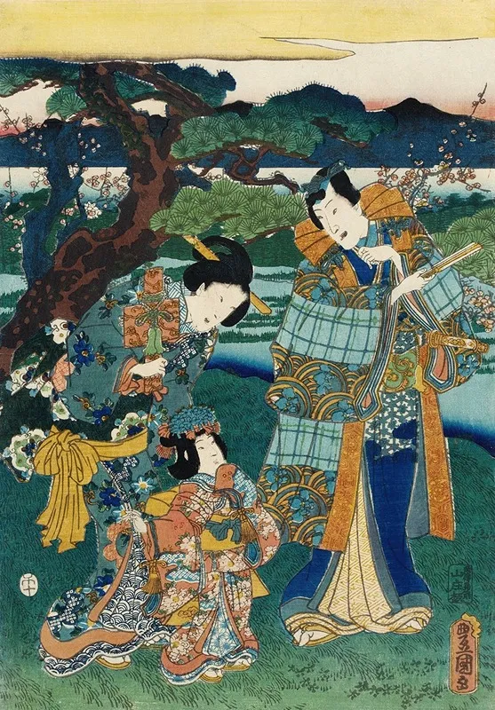 Viewing Plum Blossoms Wall Art by Utagawa Kunisada (Toyokuni III) - High-Resolution Digital Print