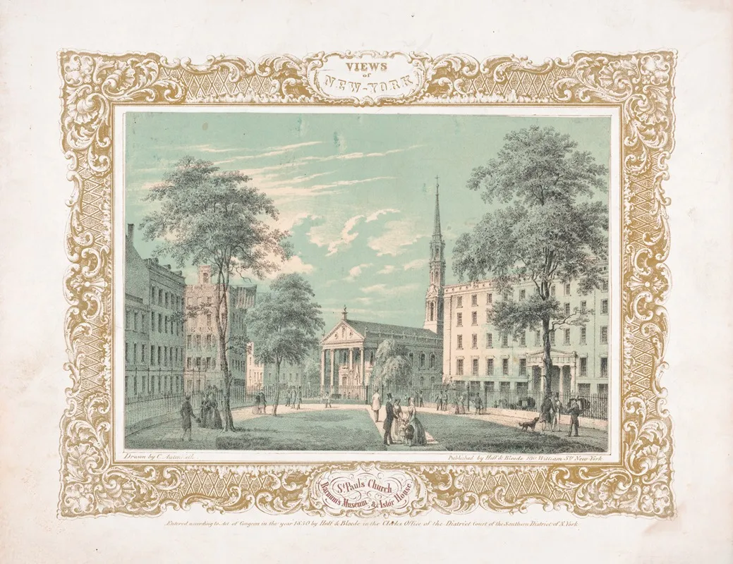 Views Of New York St Pauls Church Barnums Museum Astor House Wall Art by Charles M. Autenrieth - High-Resolution Digital Print