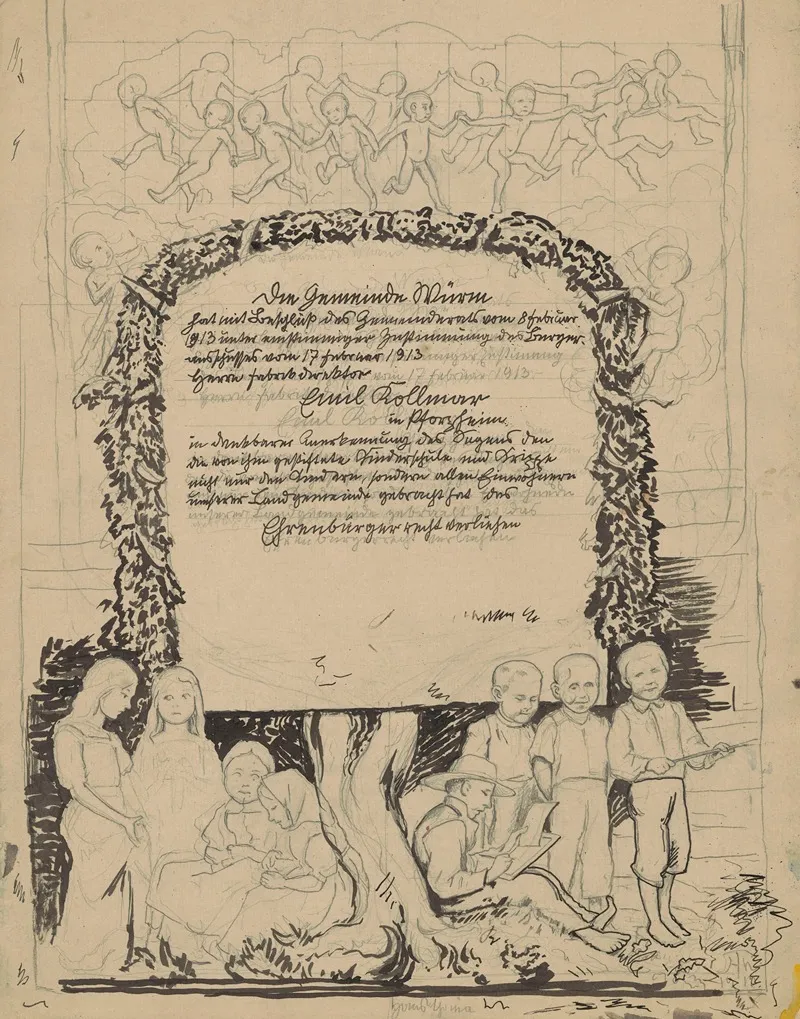 Vignette Granting Honorary Citizenship To Wurm Emil Rollmarow The Manufacturer From Pforzheim K Karlsruhe Wall Art by Hans Thoma - High-Resolution Digital Print