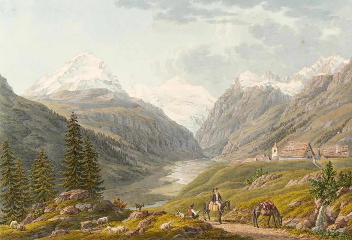 Village De Hinter Rhin Et Source Du Rhin Wall Art by Johann Heinrich Luttringhausen - High-Resolution Digital Print