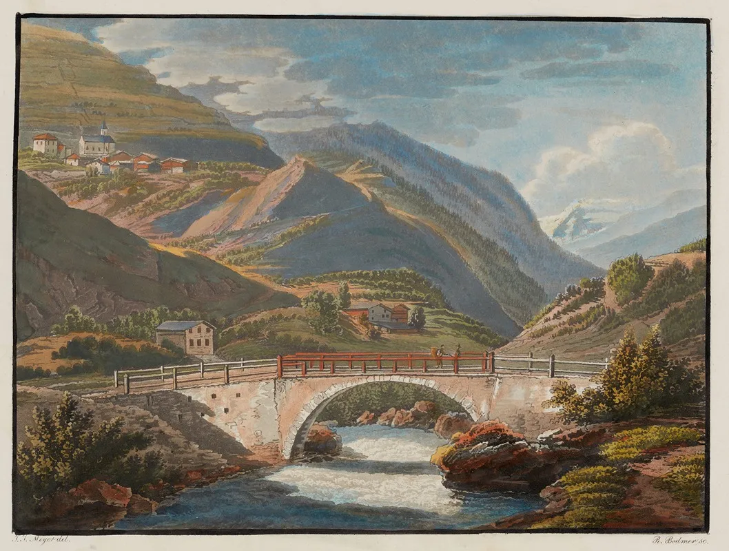 Village De Stilfs Et Le Premier Pont Sur La Route Du Col De Stilfs Stevio En Tyrol Wall Art by Johann Jakob Meyer - High-Resolution Digital Print