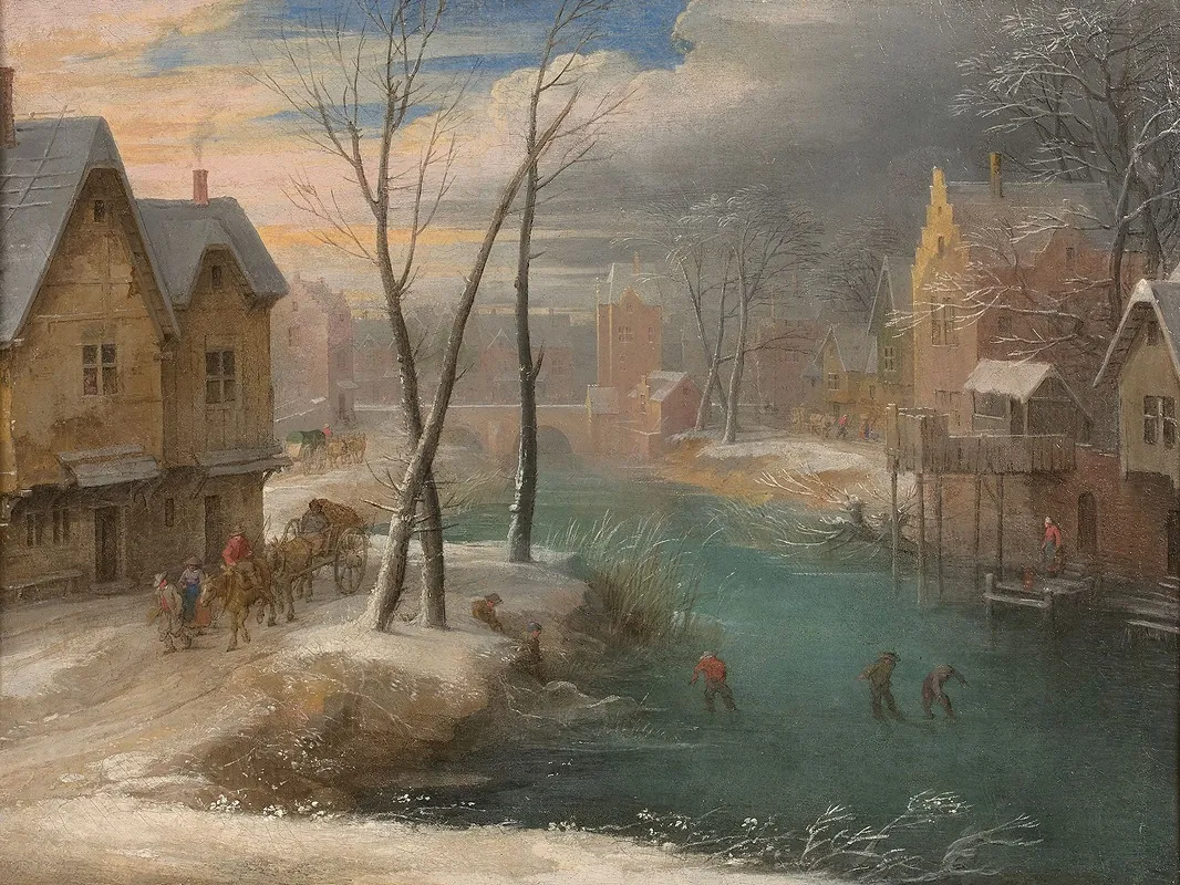 Village Enneige Anime De Personnages Wall Art by Jacques Fouquier - High-Resolution Digital Print
