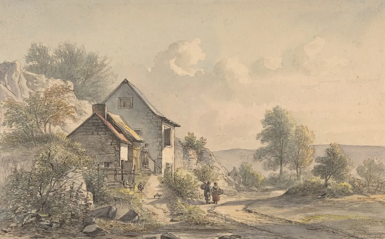 Village Scene With Figures Wall Art by Jan van Ravenswaay - High-Resolution Digital Print