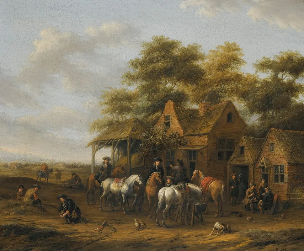 Village Scene With Numerous Figures Horses And Chickens Wall Art by Barent Gael - High-Resolution Digital Print
